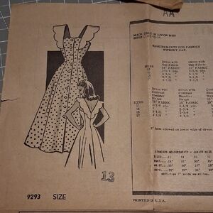 Vintage 1940's Marian Martin Dress Pattern 9293